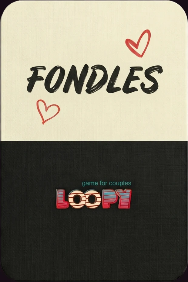 Back of a Loopy Fondles card: cream top with the deck name, black lower half with the Loopy logo